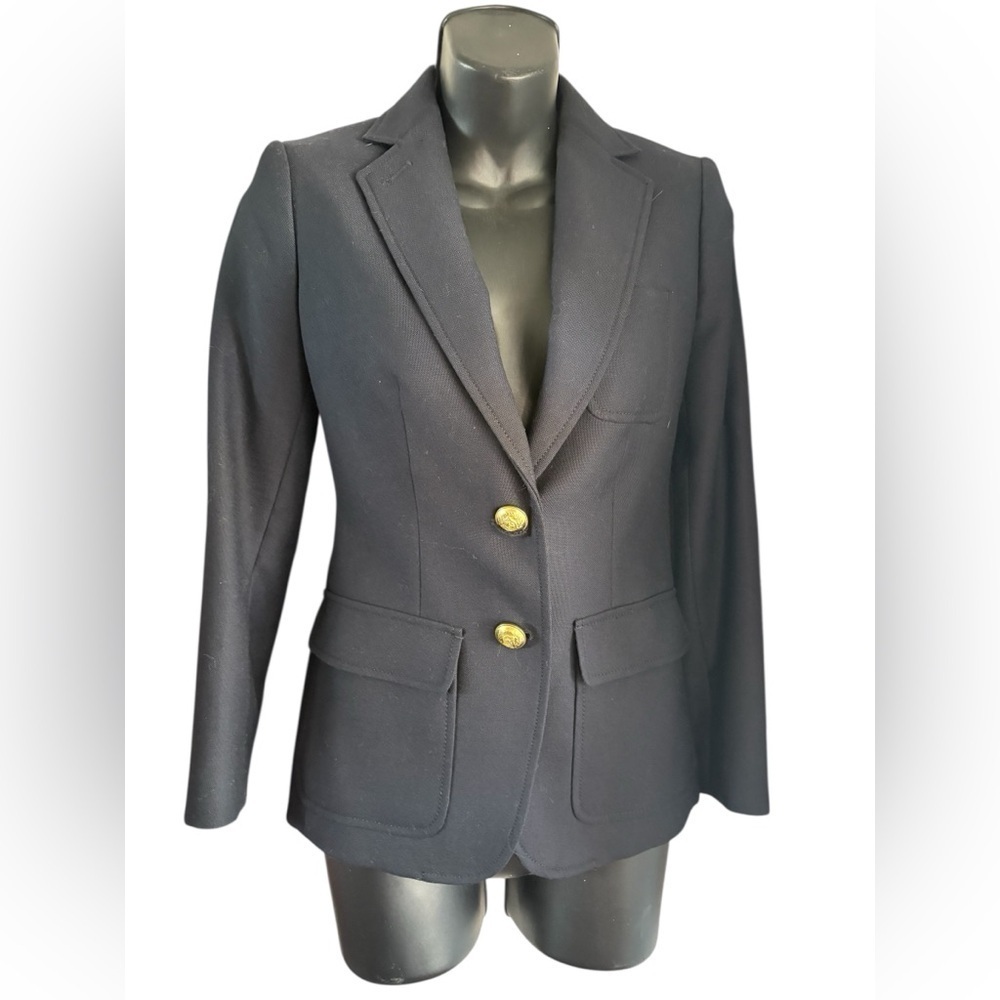 J. Crew Rhodes Blazer Jacket Sz 000P
Womens Navy Gold Buttons 100%
Wool Classic